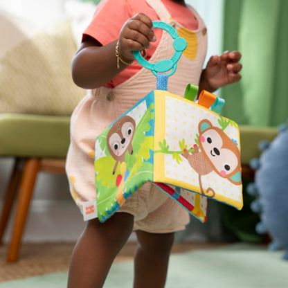Bright Starts Safari Buddies Soft Book, Crinkle Plush Pages with Lion, Monkey, Elephant & More