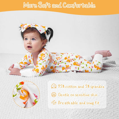 Satol Baby Girl Cotton Clothes, One-Piece Zip Front Footed, 2 Way Zipper Outfit Baby Clothes for