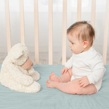 Gllquen Baby Muslin Mini Crib Sheets 3 Pack, Breathable Pack and Play Sheets Fitted Soft Cozy