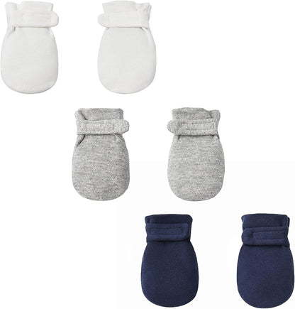 Newborn Baby No Scratch Mittens Stay On, 100% Cotton Breathable, Adjustable Infant Gloves for Baby