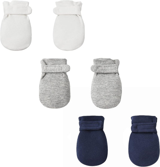 Newborn Baby No Scratch Mittens Stay On, 100% Cotton Breathable, Adjustable Infant Gloves for Baby