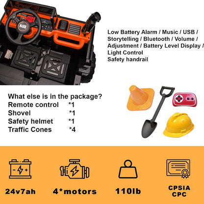 24V Ride On Dump Truck, 24inch-2 Seater Ride On Car for Kids w/Remote Control 4WD/2WD Up to 5 Mph