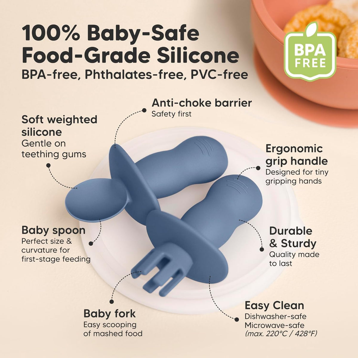 KeaBabies 4-Pack Silicone Baby Spoons and Forks Set - Baby Led Weaning Utensils 6-12 Months, Self
