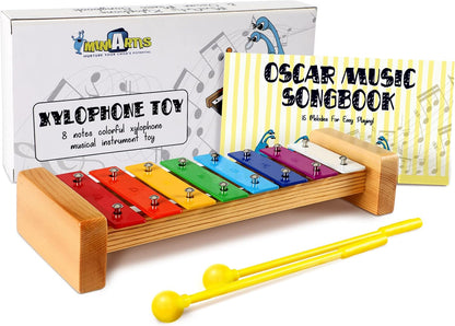MINIARTIS Xylophone for Kids and Toddlers | 8 Notes Colorful Wooden Xylophone with Mallets and 15