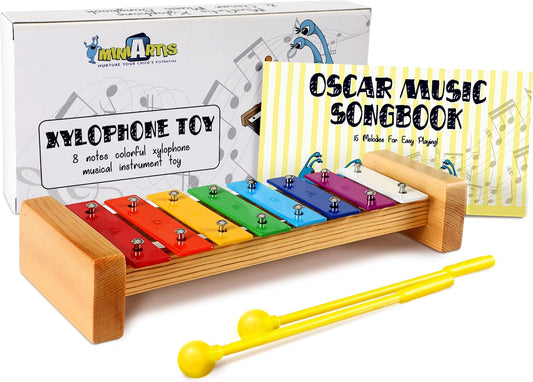 MINIARTIS Xylophone for Kids and Toddlers | 8 Notes Colorful Wooden Xylophone with Mallets and 15