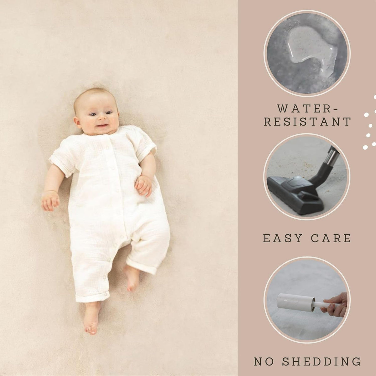 Premium Baby Playmat for Floor 80" x 110" Beige – Cloudsoft Coral Velvet Memory Foam Rug for