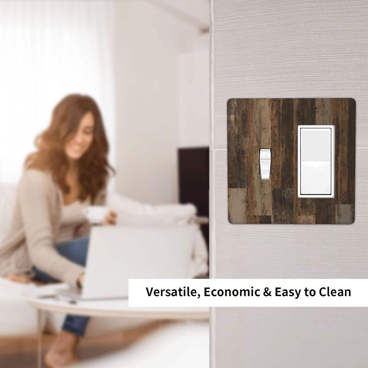 Rustic Brown Wood Grain Dark Oak Outlet Covers 1 Toggle 1 Rocker Combination Decorative Wall Plate