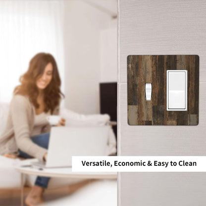Rustic Brown Wood Grain Dark Oak Outlet Covers 1 Toggle 1 Rocker Combination Decorative Wall Plate