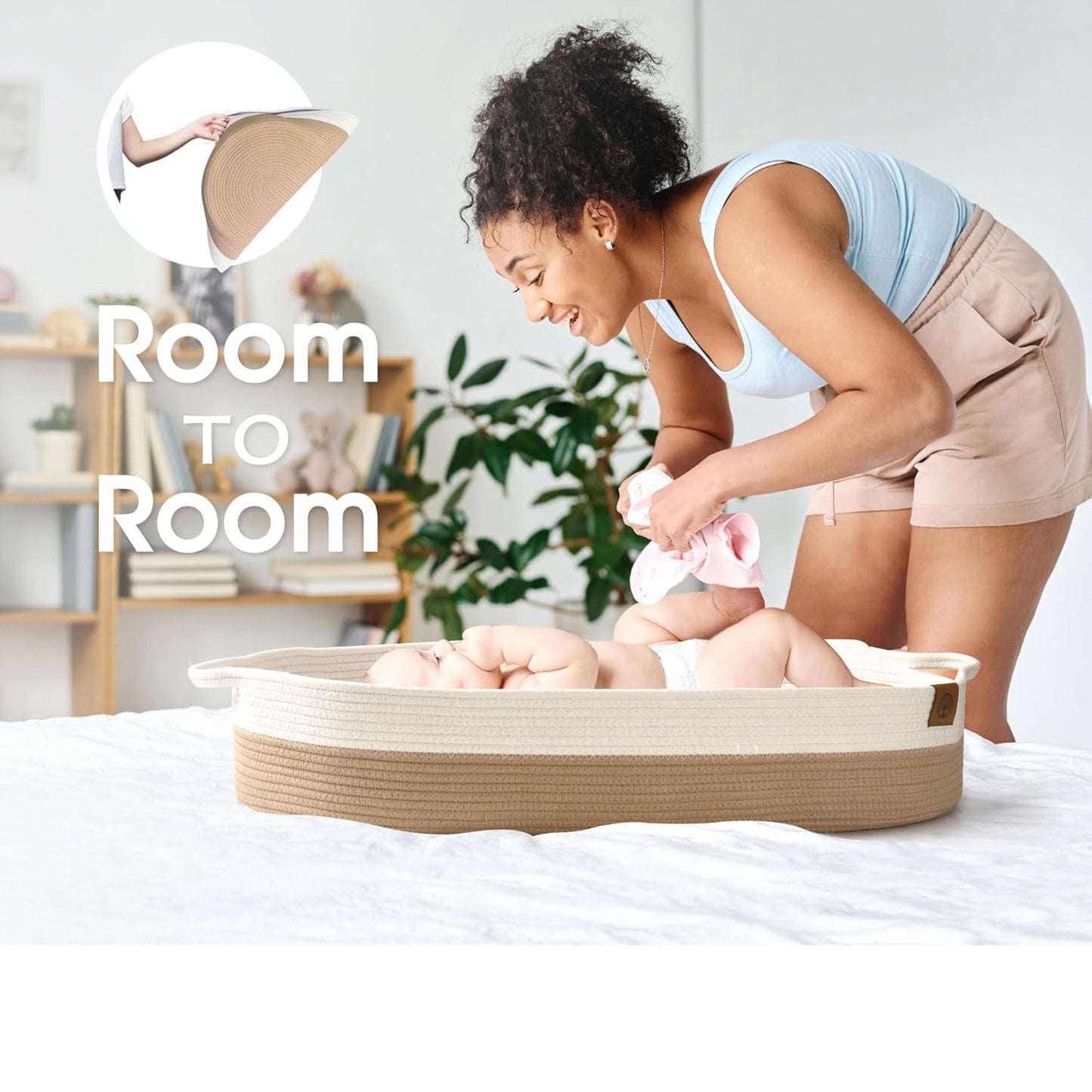 J&JOO Baby Changing Basket includes Diaper Caddy - Breathable & Waterproof Dual-Cover, Portable