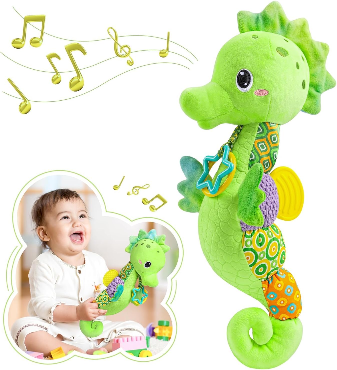 Baby Toys 0 to 12 Months, Musical Stuffed Animal Activity Soft Toys with Multi-Sensory Crinkle