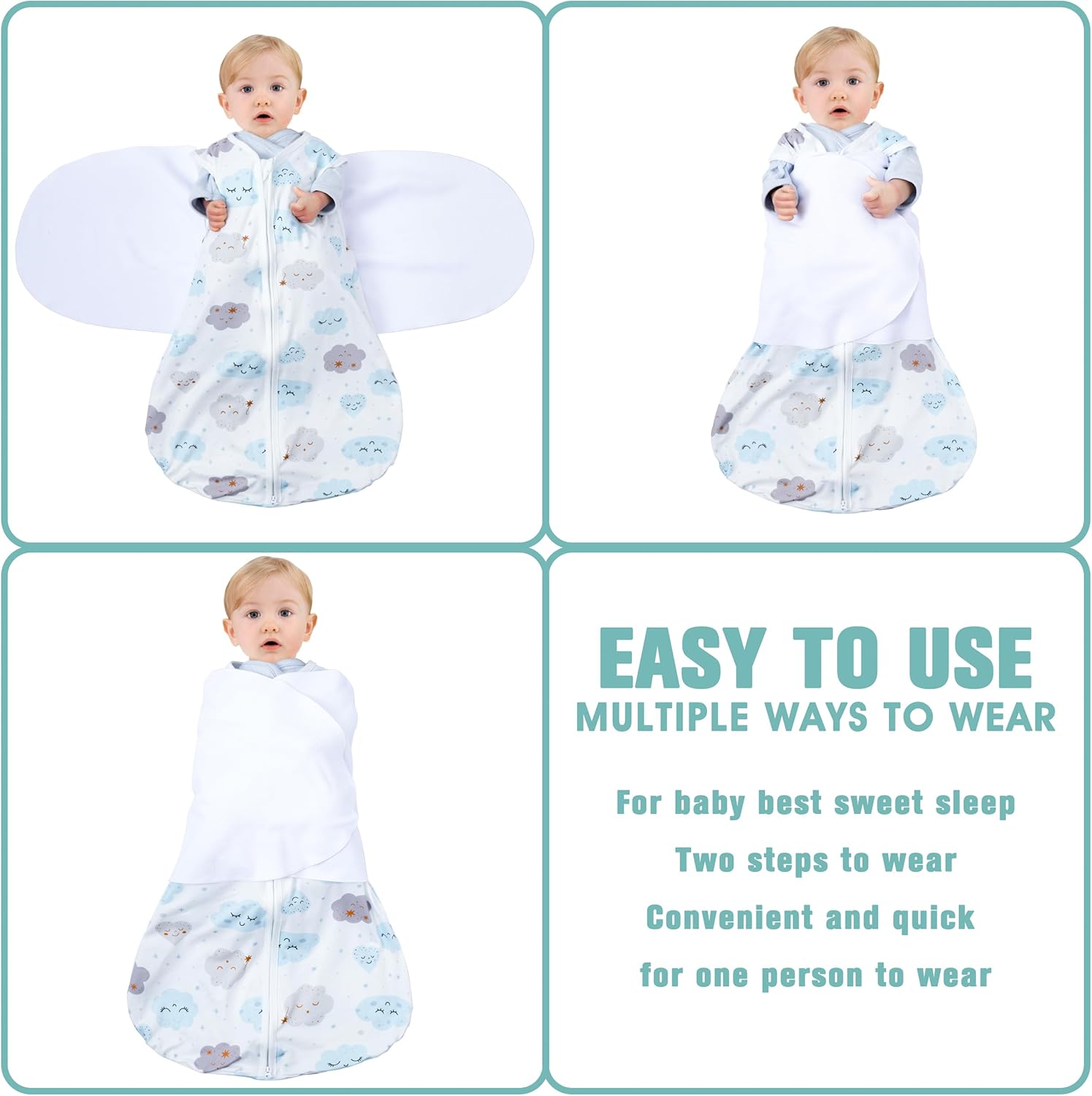 Newborn Sleep Sack Baby Swaddle,6-12 Months,3-Way Adjustable Wearable Blanket,100% Rayon Cotton