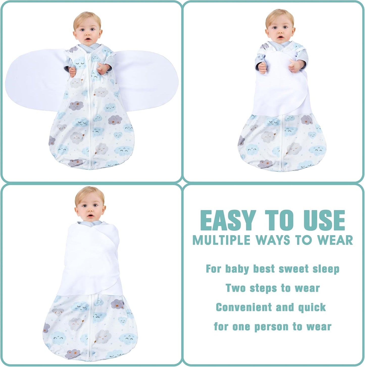 Newborn Sleep Sack Baby Swaddle,3-6 Months,3-Way Adjustable Wearable Blanket,100% Rayon Cotton