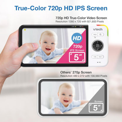 VTech VM928-2HD 5” 720p HD Display 2 Cameras Baby Monitor,110 Wide Angle View,Remote