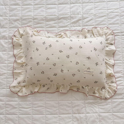 BuLuTu Cotton Muslin Kids Toddler Pillowcase with Ruffles, Chic Shabby Floral Pillow Cases, Girls