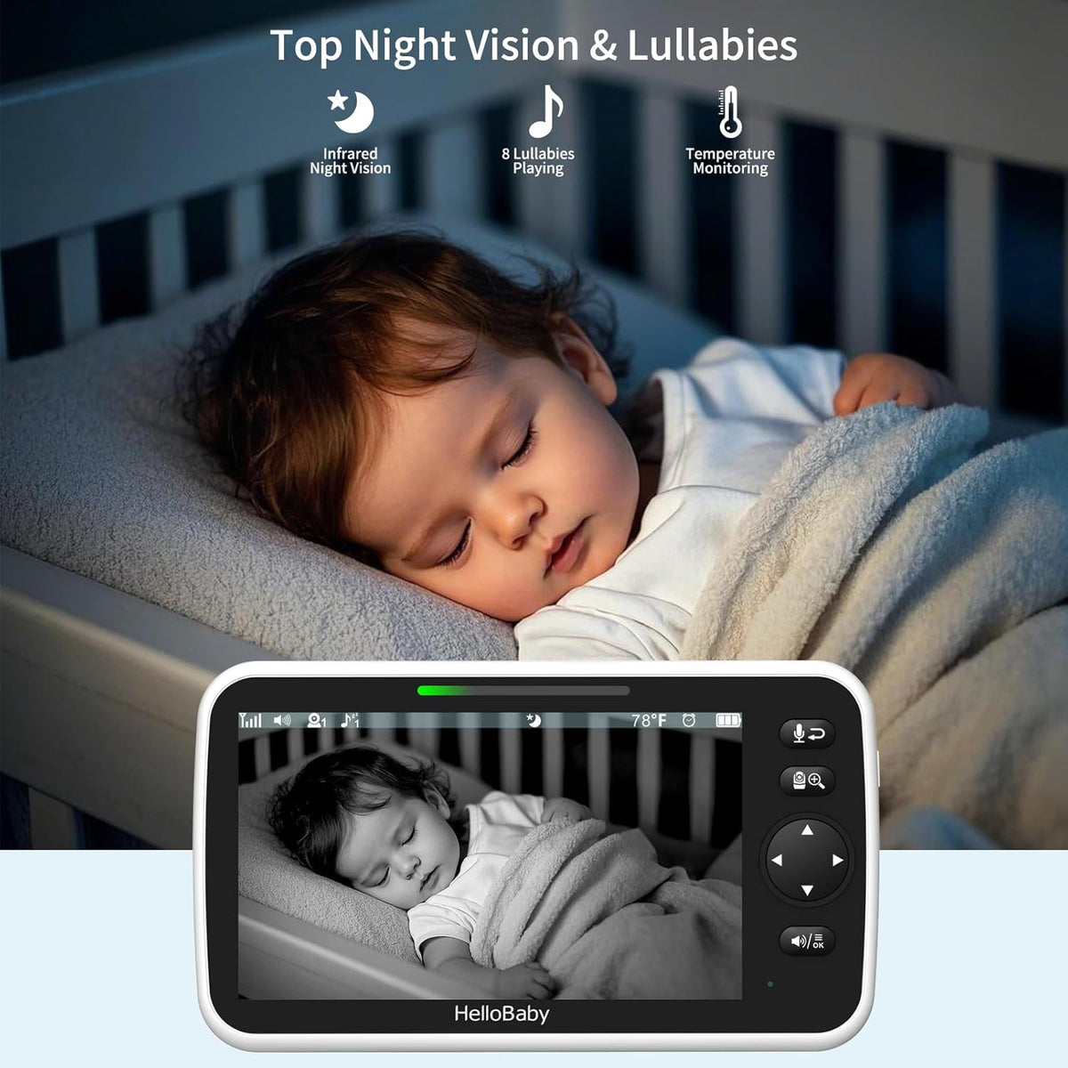 HelloBaby 6'' World First IPS 30H Battery Split-Screen Video Baby Monitor with Camera and Audio, No