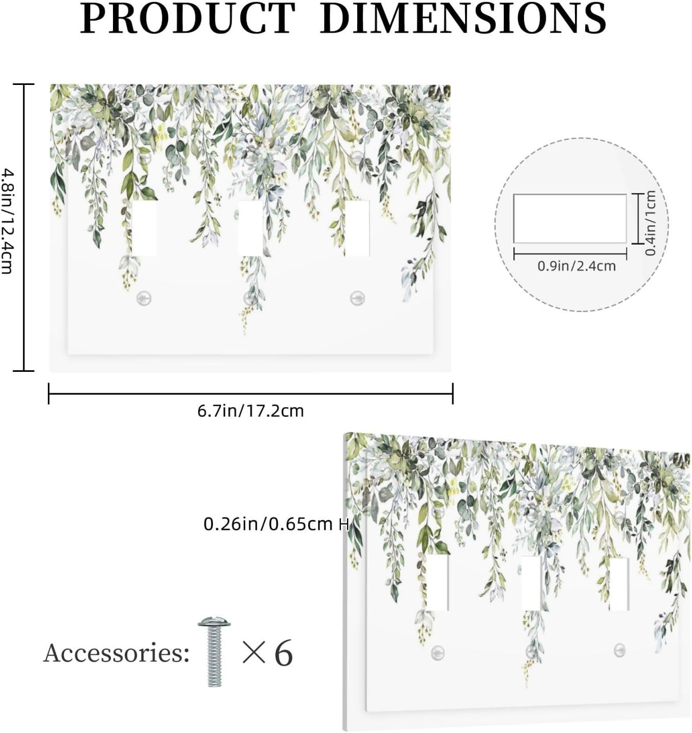 Decorative Switch Plates Boho Farmhouse Flower Leaf Sage Green 3 Gang Wall Plate Triple Toggle