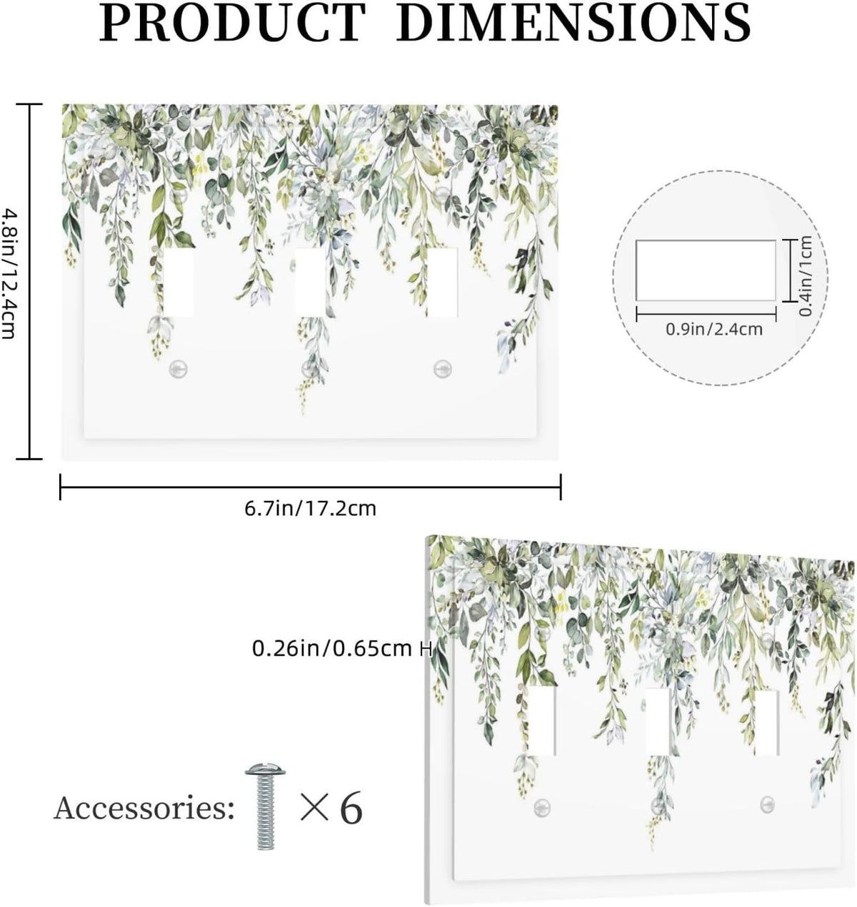 Decorative Switch Plates Boho Farmhouse Flower Leaf Sage Green 3 Gang Wall Plate Triple Toggle