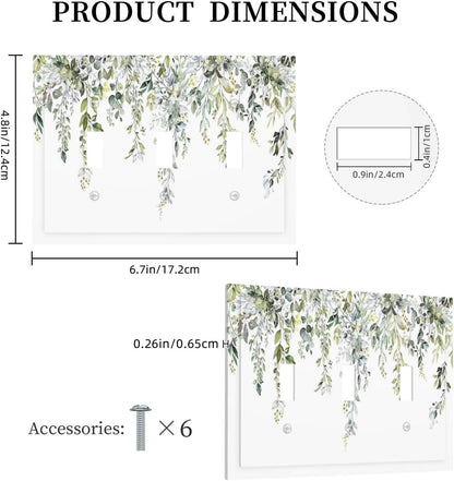 Decorative Switch Plates Boho Farmhouse Flower Leaf Sage Green 3 Gang Wall Plate Triple Toggle