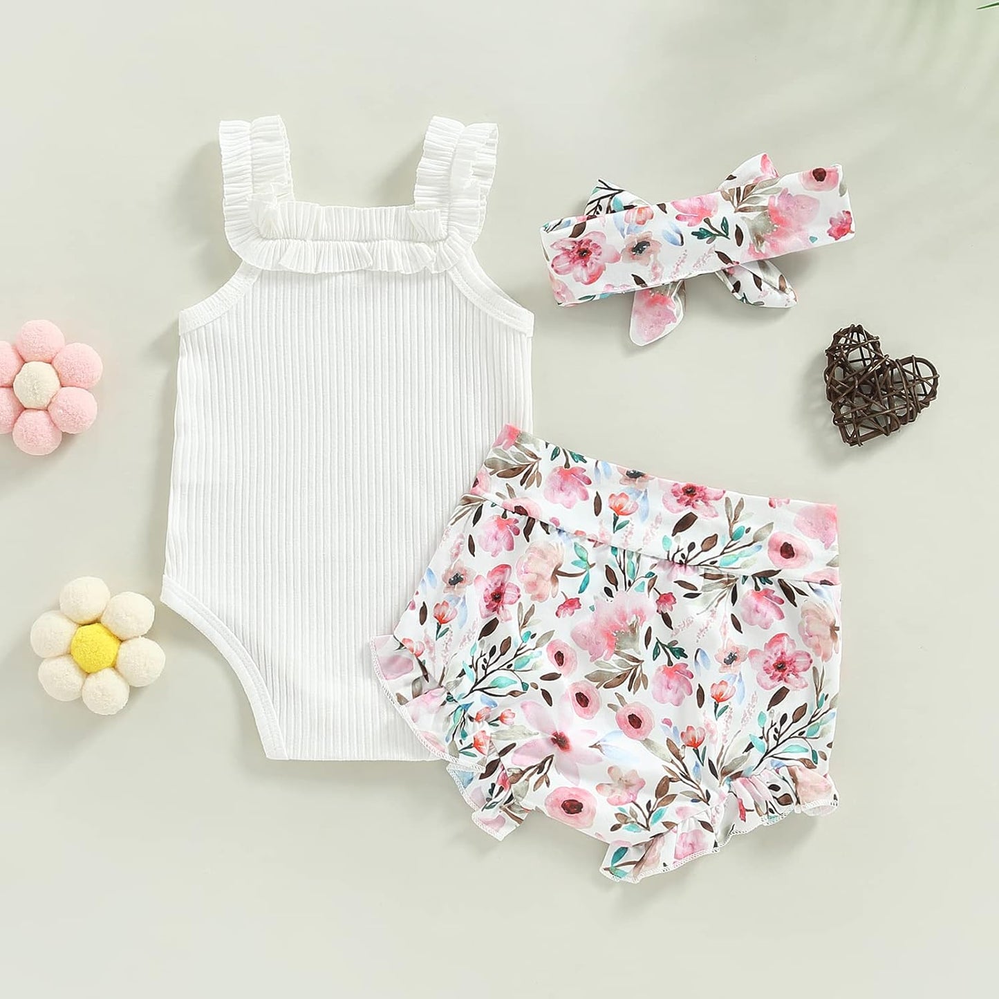 fhutpw Baby Girl Clothes Summer Cute Outfits 3 6 12 18 Months Spaghetti Strap Romper & Floarl