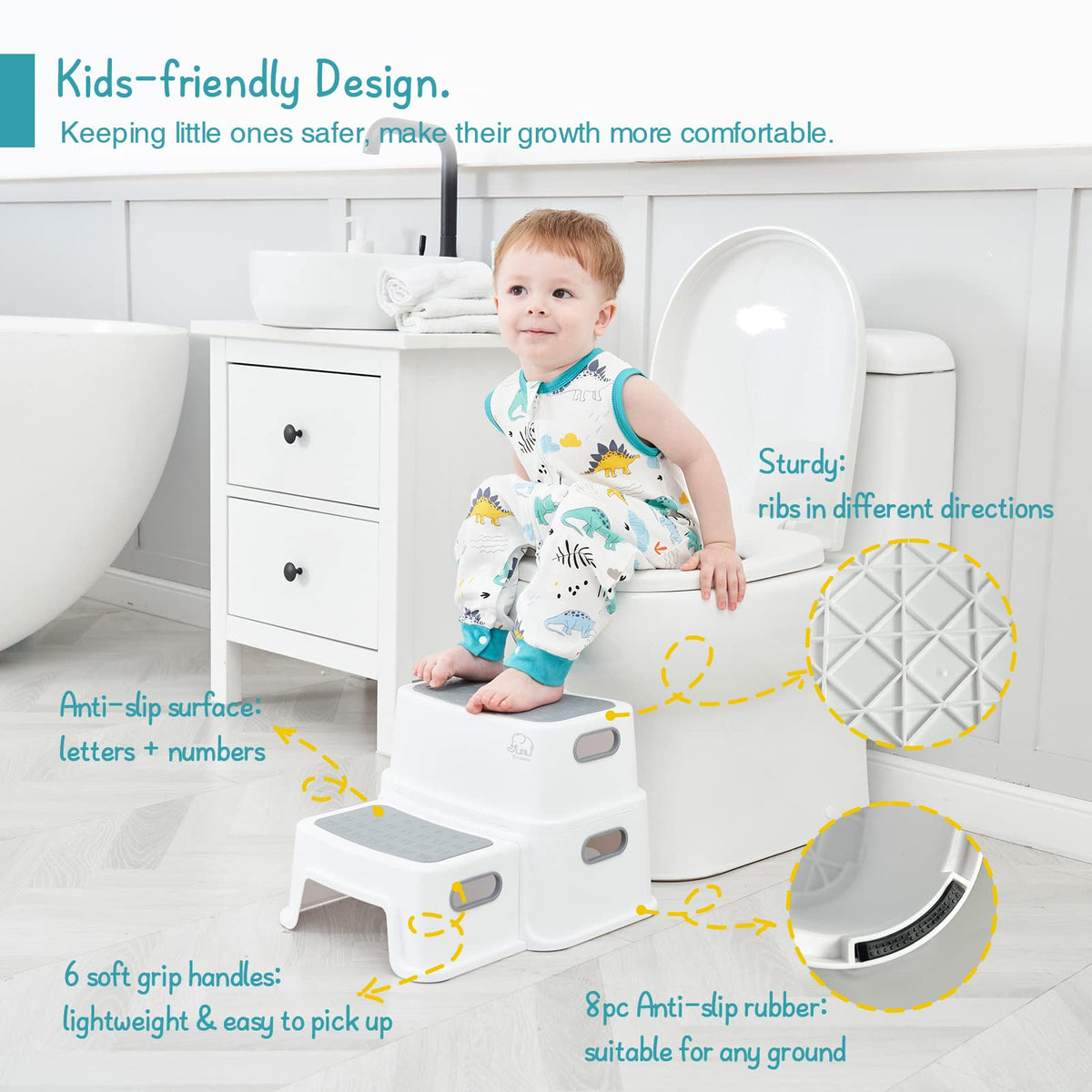 Forbena Toddler Step Stool for Bathroom Sink, 2 Step Stool for Kids Toilet Potty Training, Non-Slip