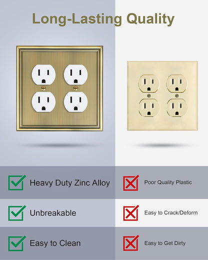 2-Pack Double Duplex Outlet Cover, Antique Brass Decorative Switch Plates and Outlet Covers for