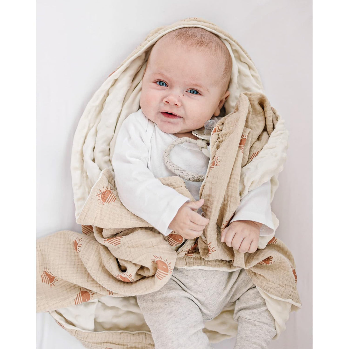 Konssy Baby Blankets for Unisex Boys Girls, Super Soft Nursery Minky Blankets with Muslin Cotton