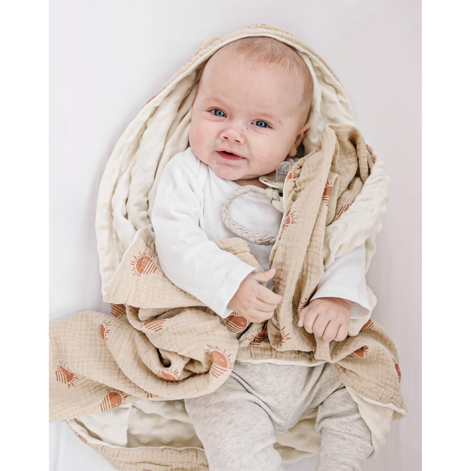 Konssy Baby Blankets for Unisex Boys Girls, Super Soft Nursery Minky Blankets with Muslin Cotton