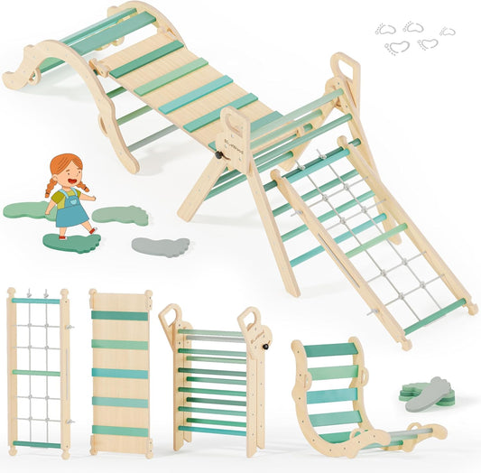 BlueWood 10-in-1 Pikler Triangle Set, Toddler Climbing Toys Indoor, Montessori Climber, Baby Jungle