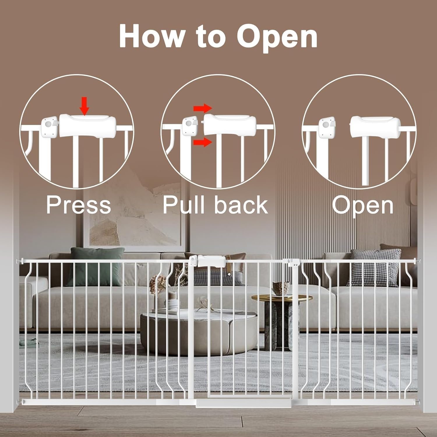 WAOWAO Baby Gate 52.76-62.2" Extra Wide Pressure Mounted Walk Through Swing Auto Close Safety White