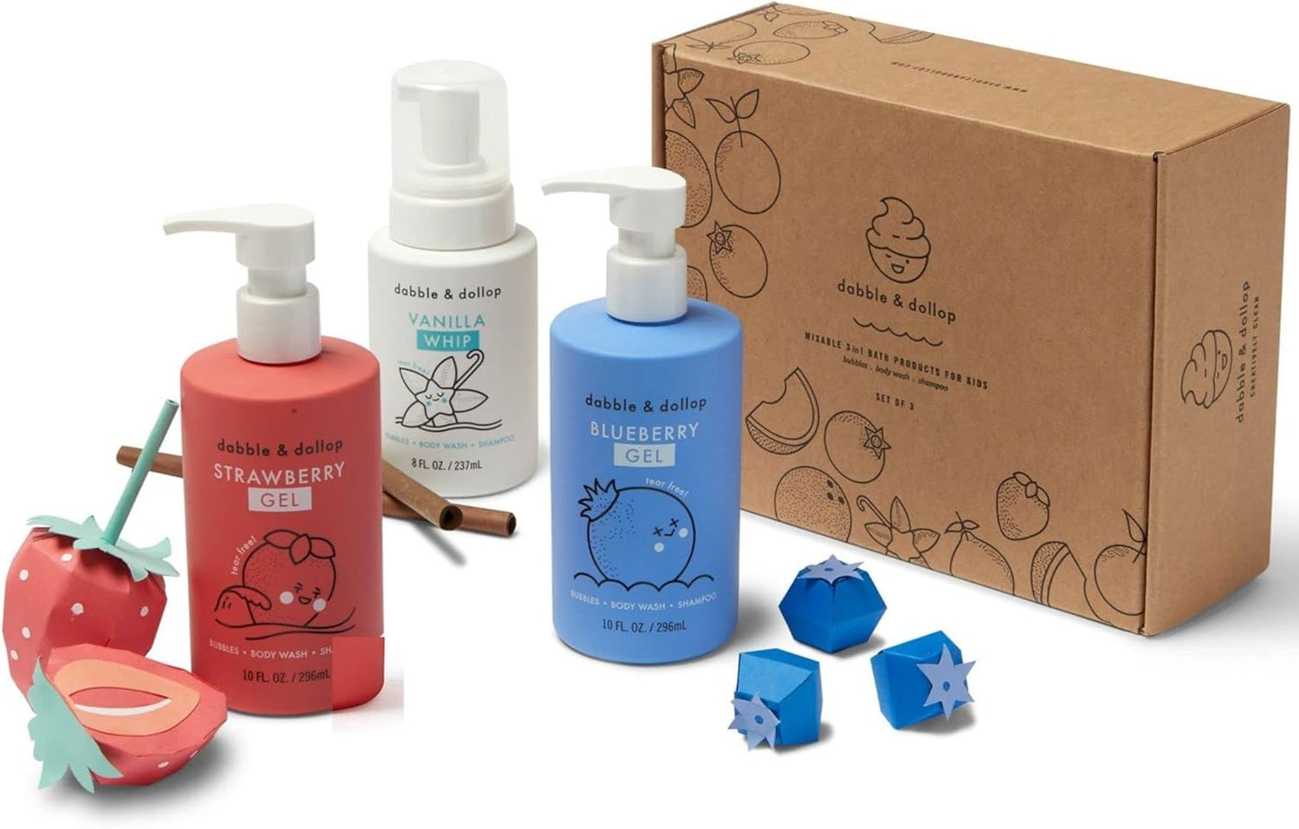 Dabble & Dollop USA Bundle, 3-in-1 Natural Bubble Bath, Body Wash & Shampoo for Kids, USA-Made