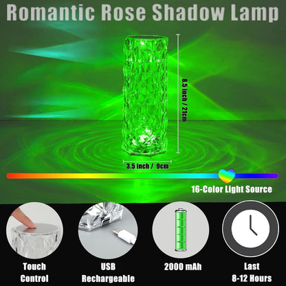 VoMii Crystal Lamp Touch, RGB 16 Colors Changing Night Light, Rechargeable Crystal Table Lamp