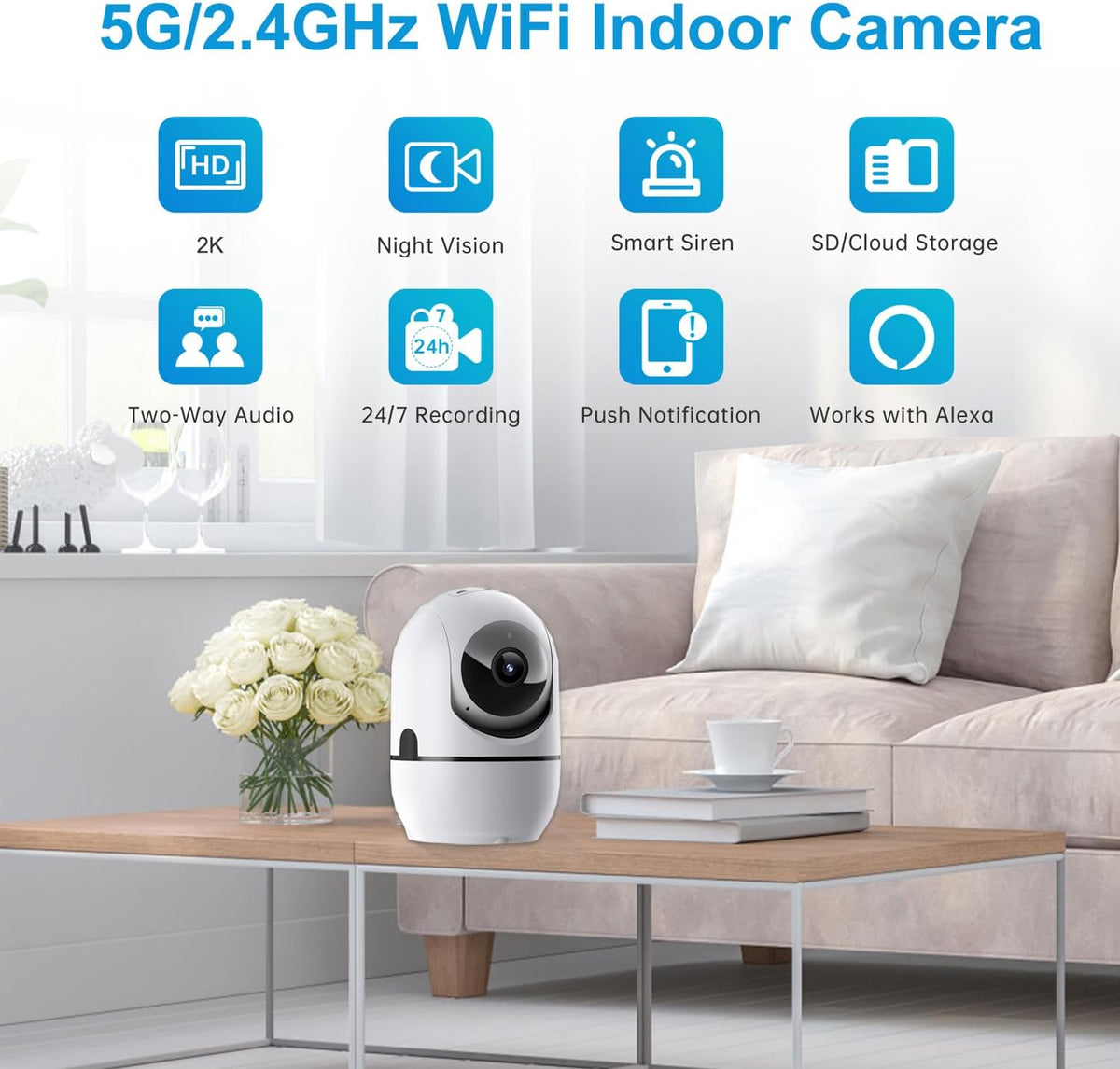 Pan/Tilt Indoor Security Camera, 5G&2.4G WiFi Indoor Cameras Wireless for Home Security