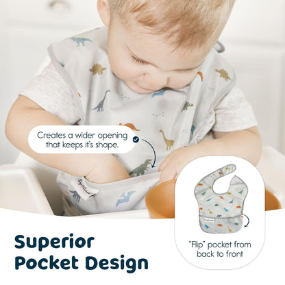 Tiny Twinkle Mess Proof Baby Bibs for Eating - Waterproof, Wipeable Bibs - Toddler Bib- Travel
