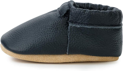 BirdRock Baby Fringeless Moccasins - Genuine Leather Boys and Girls Shoes for Newborns, Infants