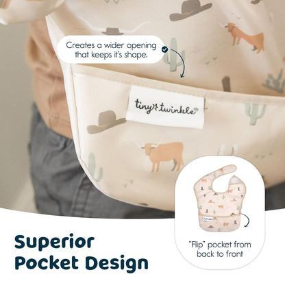 Tiny Twinkle Mess Proof Baby Bibs for Eating - Waterproof, Wipeable Bibs - Toddler Bibs - Travel