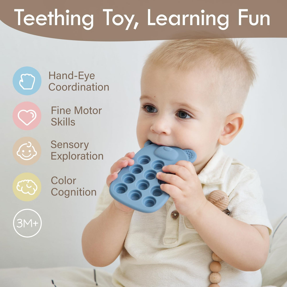 Moonkie Silicone Press Phone Teething Toy for Baby 3 Months+ | Soft BPA-Free Teether with Icon &