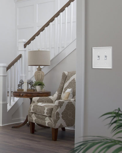 2-Pack Double Toggle Light Switch Cover Plate, Metal Switch Plate Covers, Off White Wall Plate
