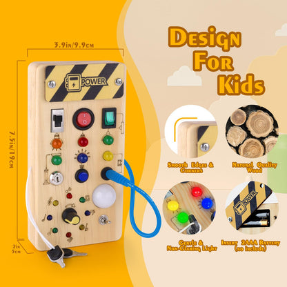 Hoarosall Montessori Wooden Busy Board with 8 LED Light switches, Sensory Toys Light Switch Travel