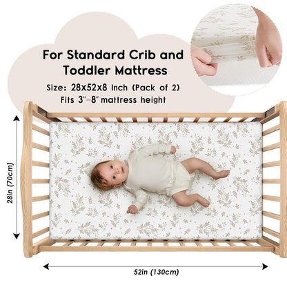 Yoofoss Baby Crib Sheets for Boys Girls, Fitted Crib Sheet 2 Pack for Standard Crib and Toddler