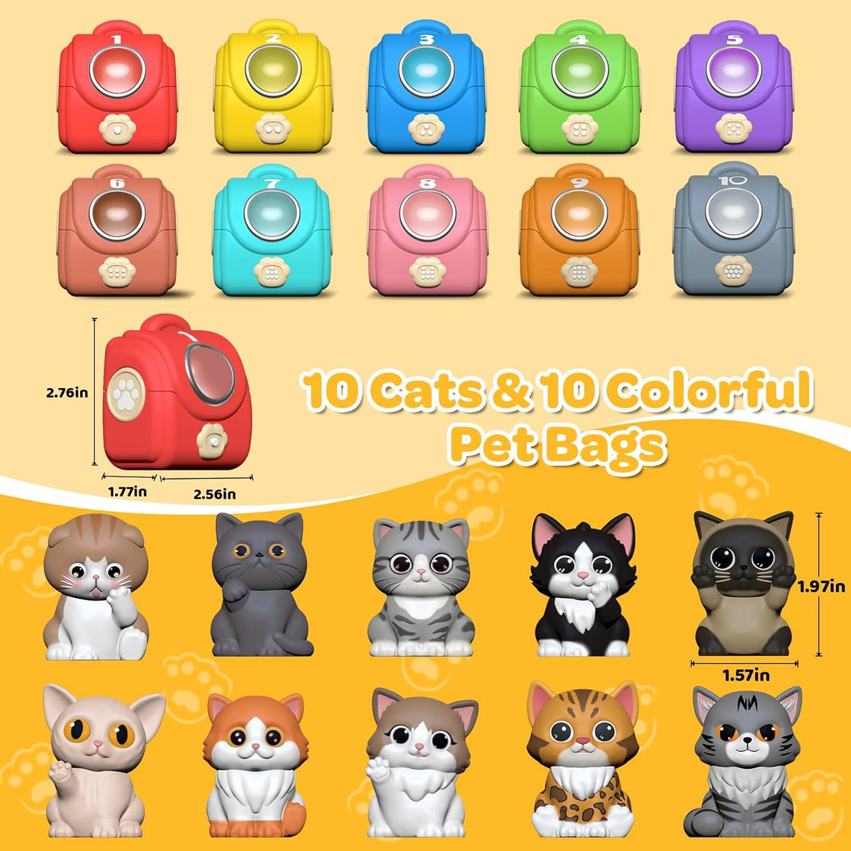 Learning Toy for Toddlers 1 2 3 Year Old, 20 Pcs Cat Toys for Kids, Counting, Matching & Sorting