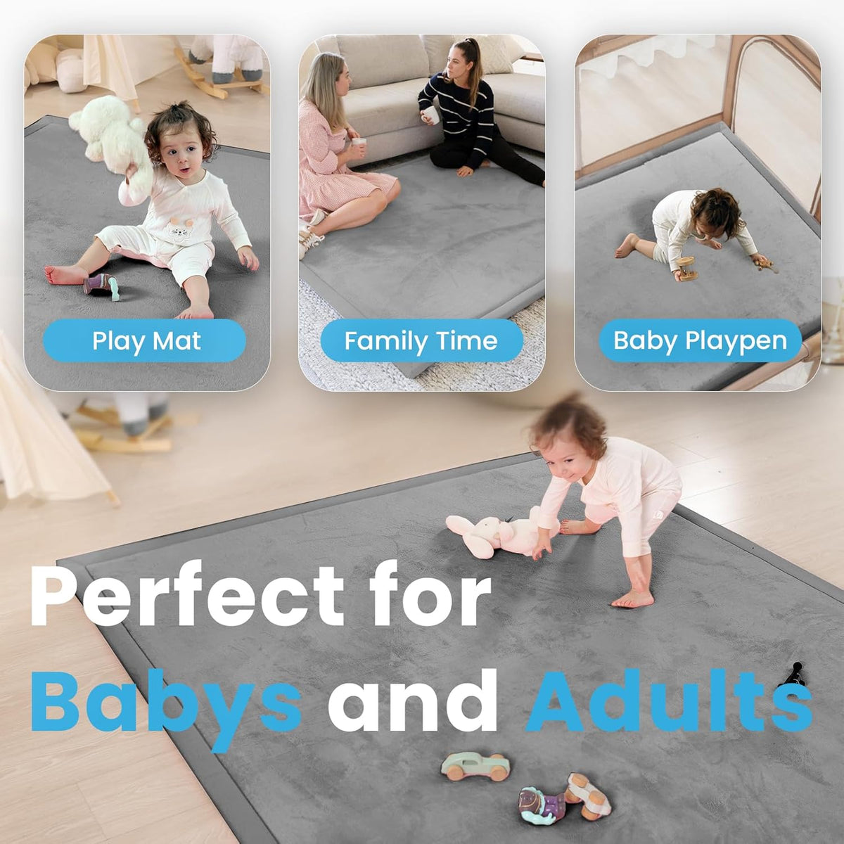 Ultra Soft Baby Play Mat,1.3" Thick Elasti-Foam 59"×71" Playpen Mat for