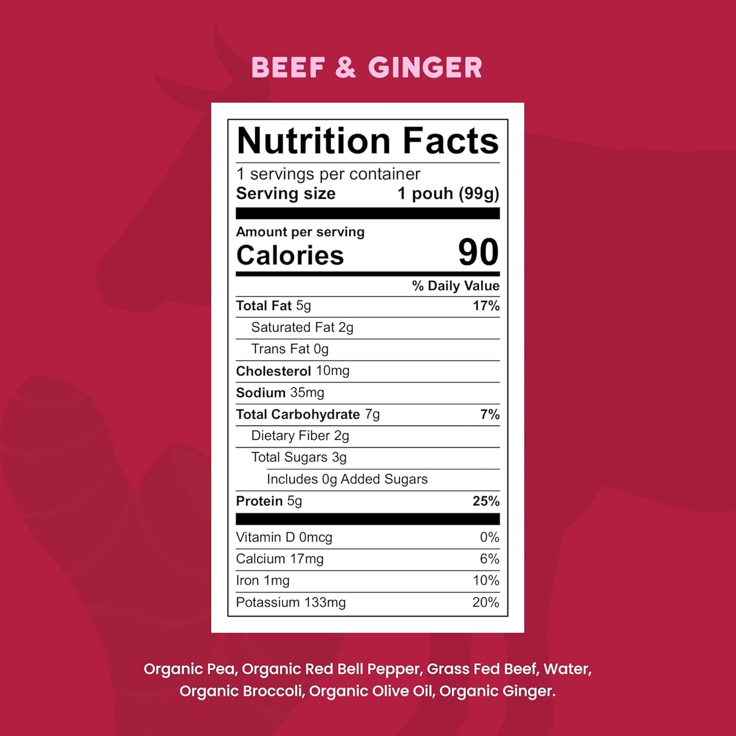 Serenity Kids 6+ Months Beef & Ginger Baby Food Puree Pouches - Grass Fed Beef & Organic Peas, Bell
