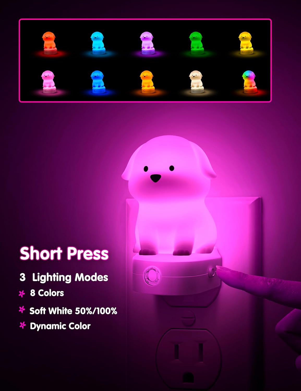 L LOHAS LED Plug in Night Light for Kids, 3D Cute Puppy Night Lights with Dusk to Dawn Sensor