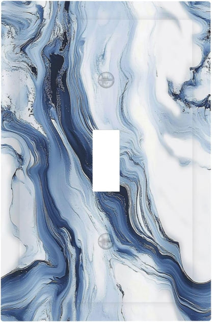 Decorative Light Switch Cover White Marble Navy Blue Line Fluid 1 Gang Single Toggle Device
