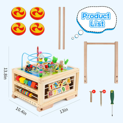 Wooden Activity Cube 7-in-1 Montessori Toy Multipurpose Educational Learning Toy for 1+ Year Old