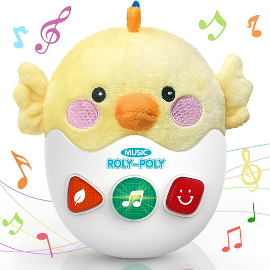 Baby Toys 0-6-12 Months, Chick Musical Plush Cute Stuffed Animal Infant Tummy Toys with Light &