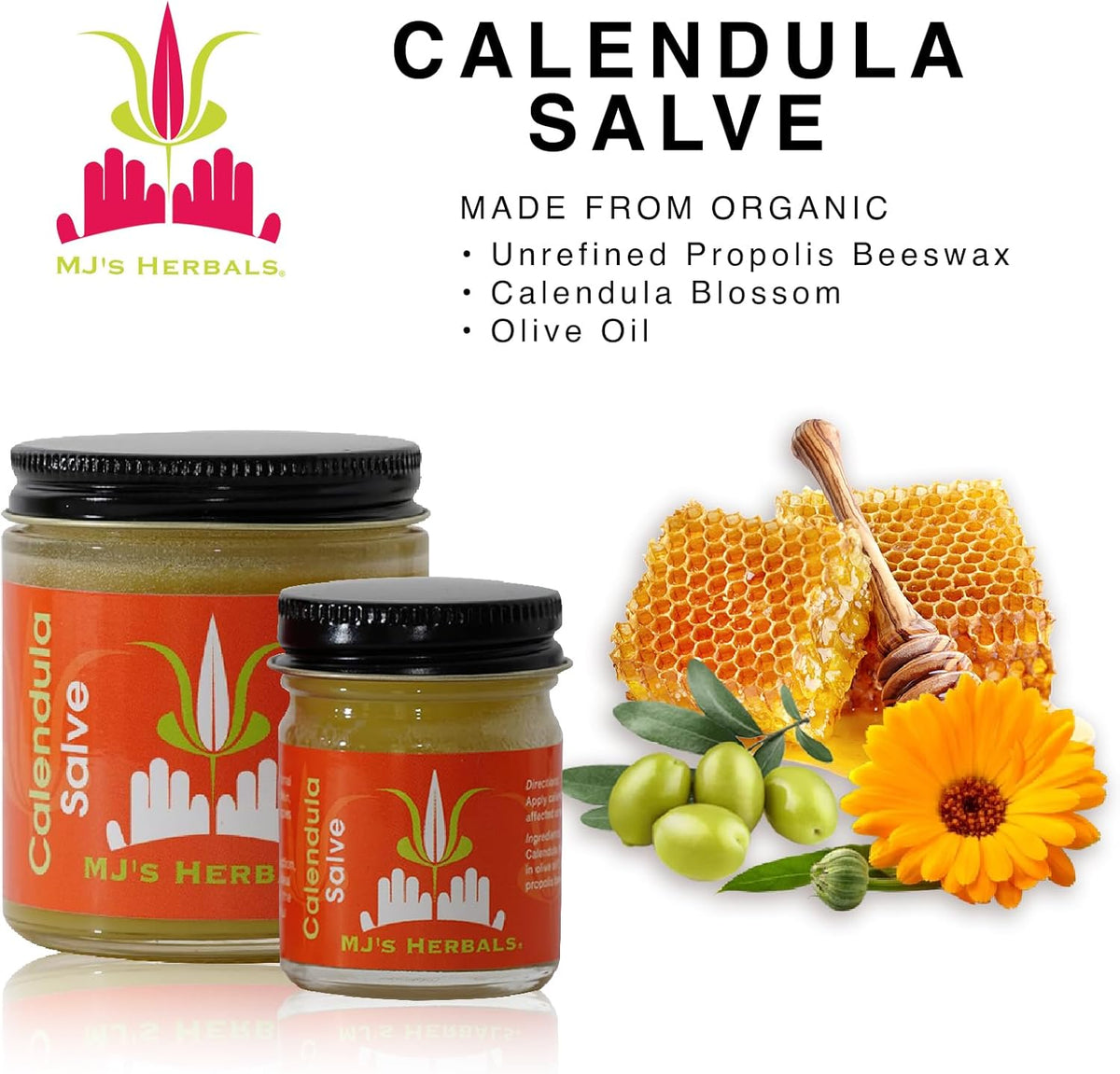 MJ's Herbals Calendula Salve - Skin Soothing Balm, Eczema Cream, Diaper Rash, Scars, Bug Bites