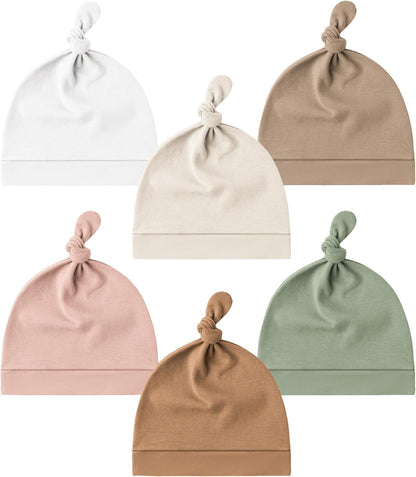 Konssy 6 Pack Baby Newborn Hats Set Knot Beanie Hats Soft for Infant Baby Girls Boys Caps 0-6 Months