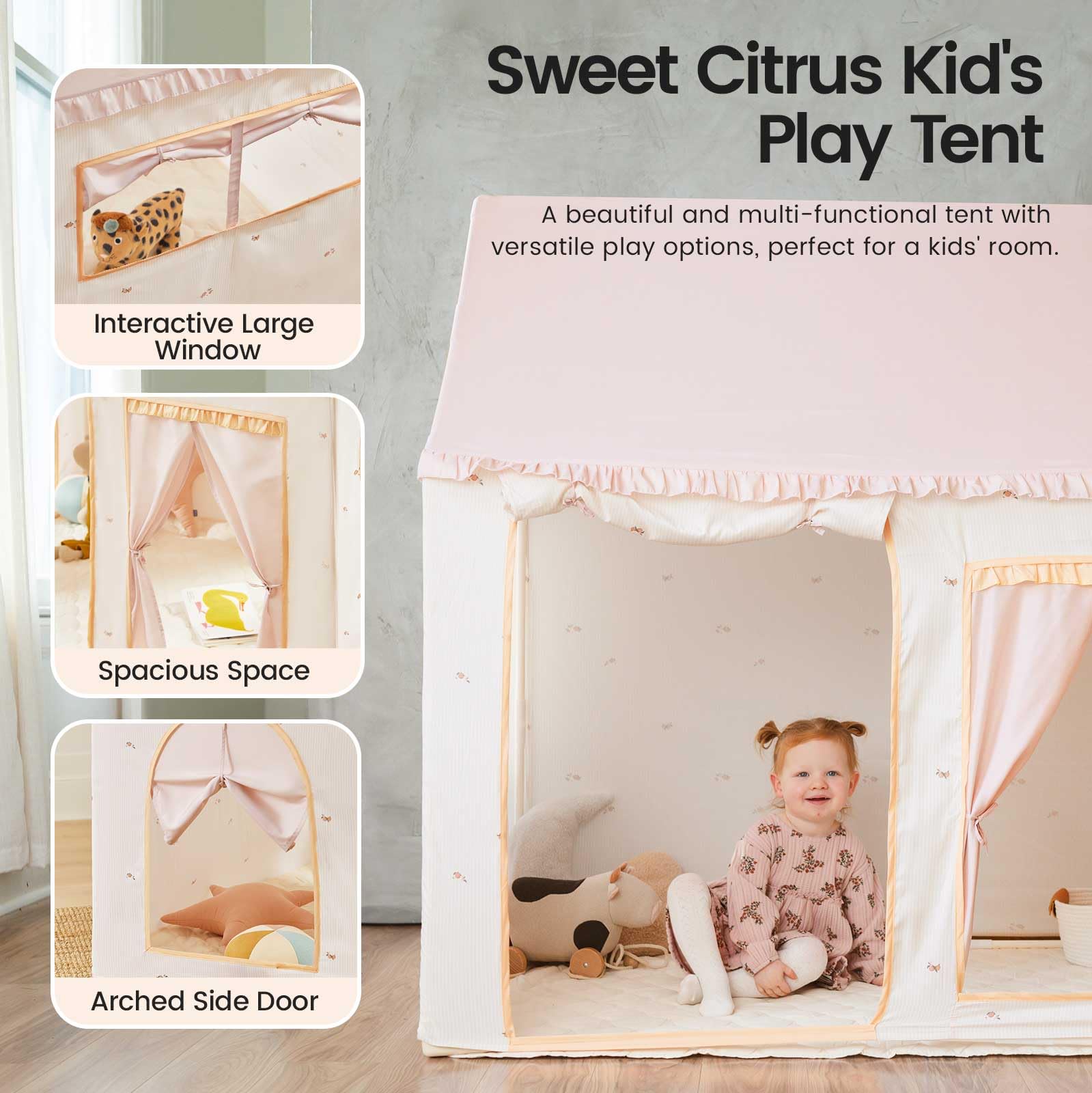 Tiny Land Kids Play Tent with Mat, Indoor Playhouse, 52" x 35" x 53"