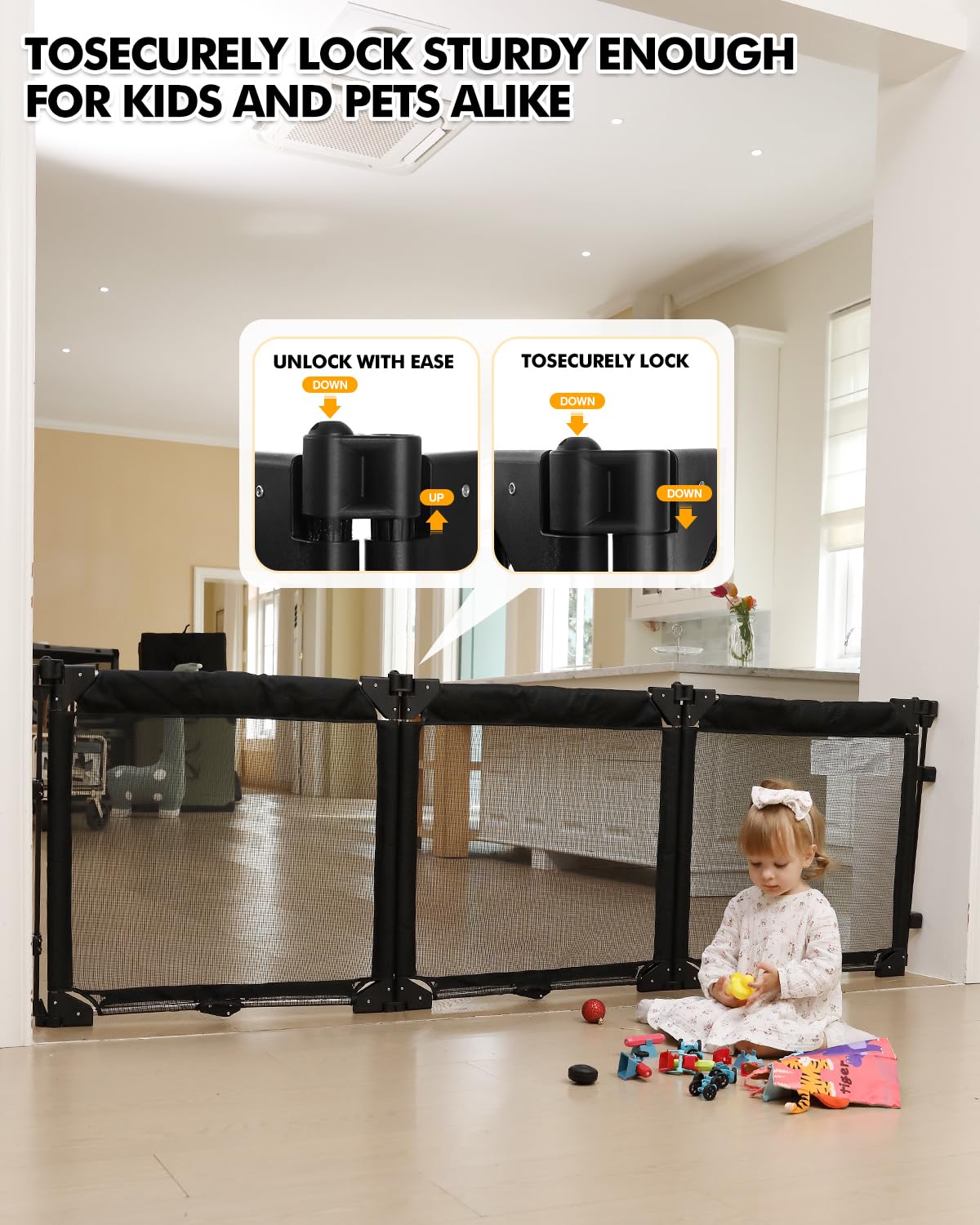 Extra Wide Baby Gate Playpen with Heat-Resistant Mesh,3 Panel Foldable Baby Fence,Indoor/Outdoor